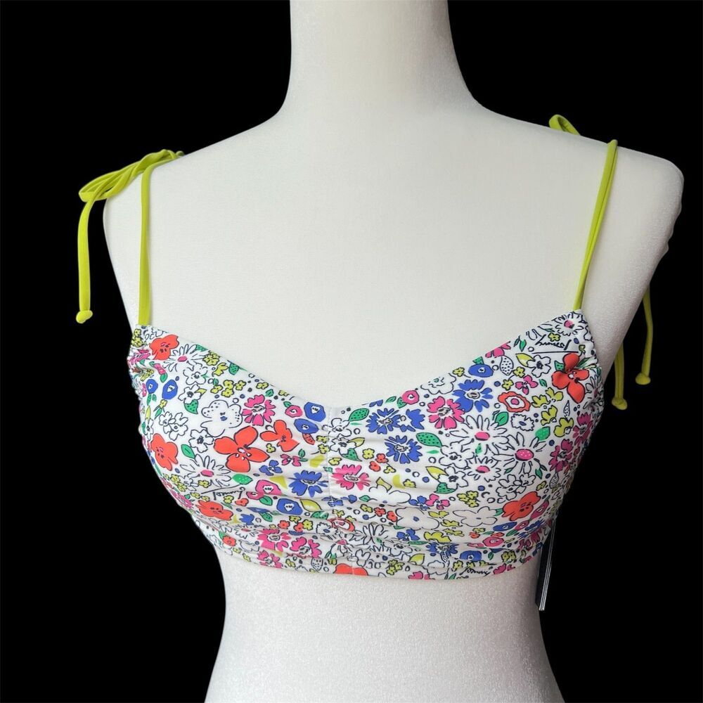 Tommy Hilfiger Swim Bralette‎ Bikini Top 70s Vintage Like Tie Shoulder Straps